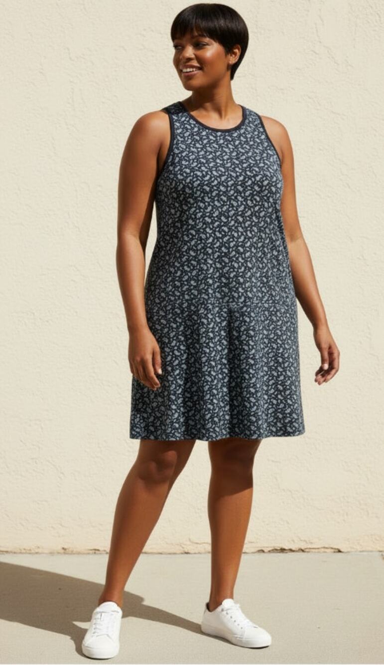 LANDS' END SLEEVELESS STRECH MIDI DRESS BUILT-IN-BRA BLACK SZ 2X 20/22W